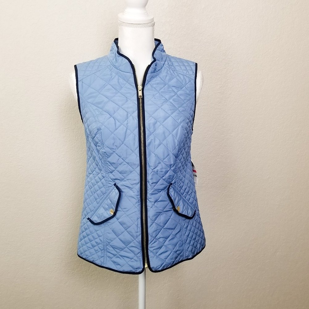 Charter Club Solid Quilted Vest Blue Azur - XS